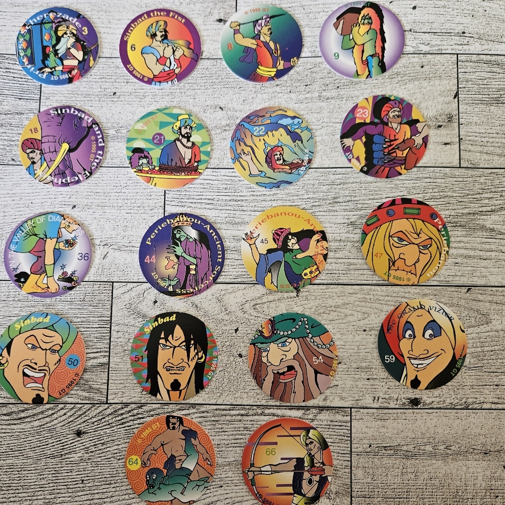 Vintage 90s Pogs | Sinbad the Sailor | Set of 18 | Games | Trading | Collectible